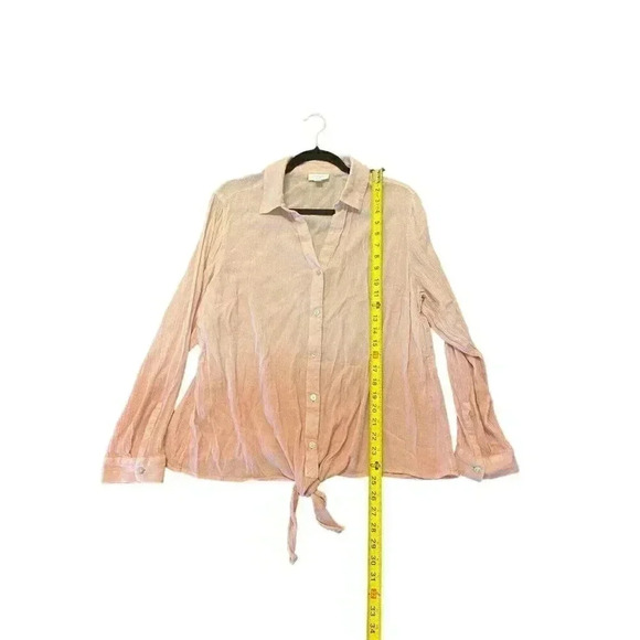 J Jill Blouse Tie Front Button Up Shirt Pink Dip Dye Ombre Gauze Top Size XL - Picture 2 of 7